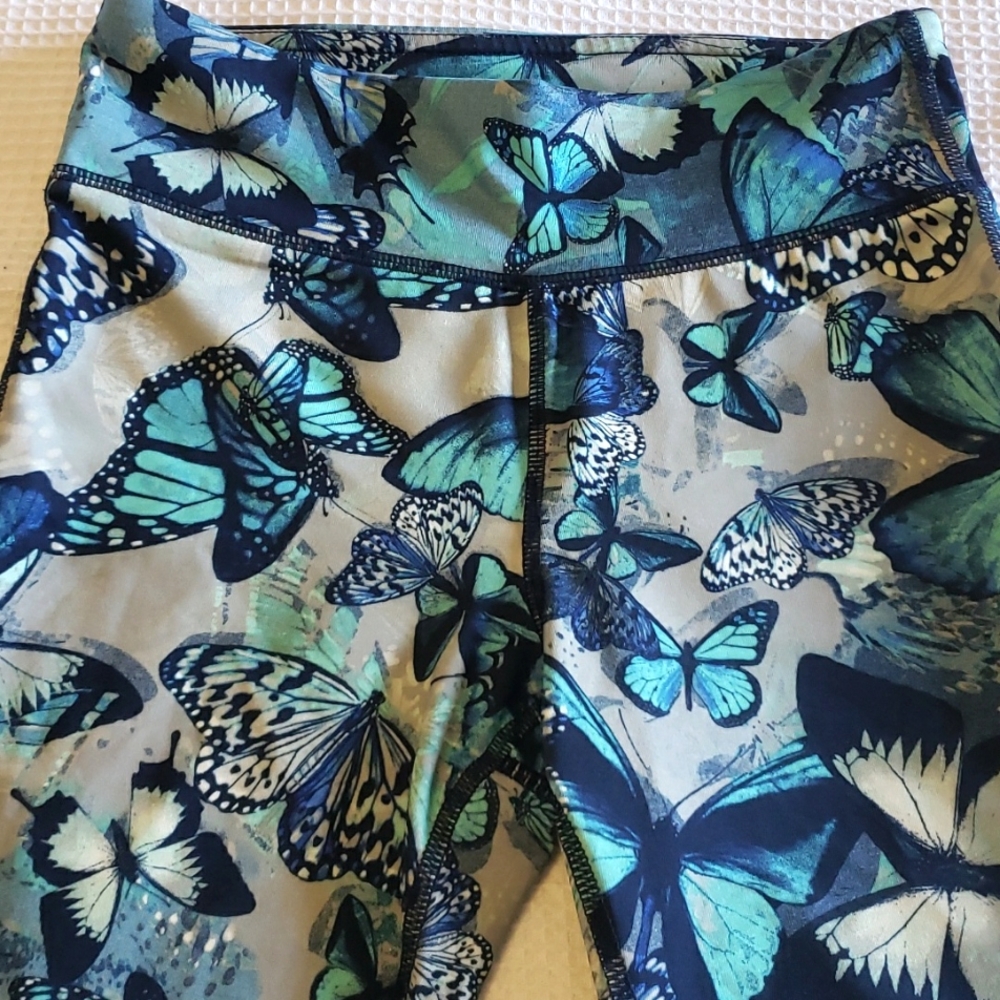 Gap Fit Girls 10-11 Large Blue Aqua Butterfly Leggings Yoga Pants